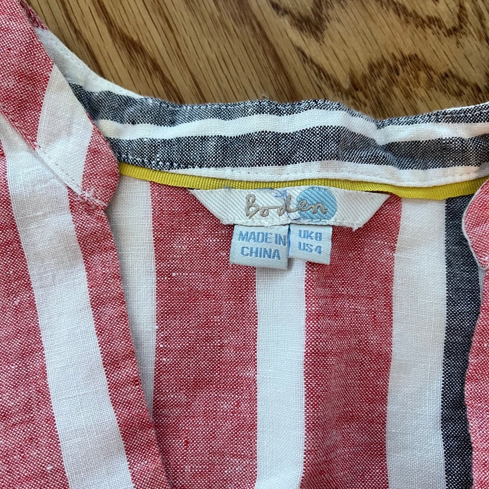 V neck Boden multi striped linen tunic